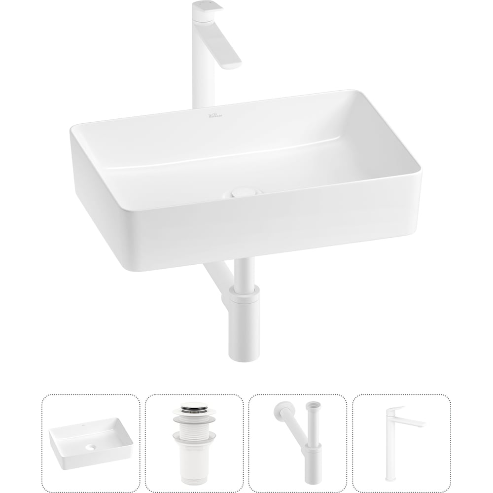 Изображение товара Набор раковина Wellsee FreeDom 2.0 50x34 см с смесителем и сифоном белый