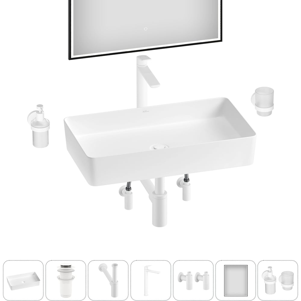 Изображение товара Набор раковина Wellsee 7 в 1 FreeDom 2.0 накладная прямоугольная белая