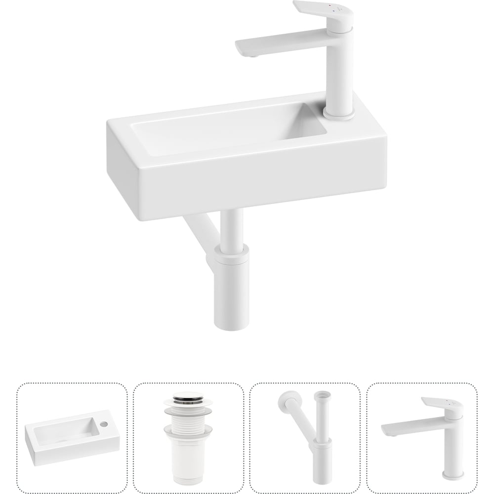 Изображение товара Комплект 4 в 1 Wellsee Lavinia Boho накладная раковина с сифоном и смесителем 37x18 см