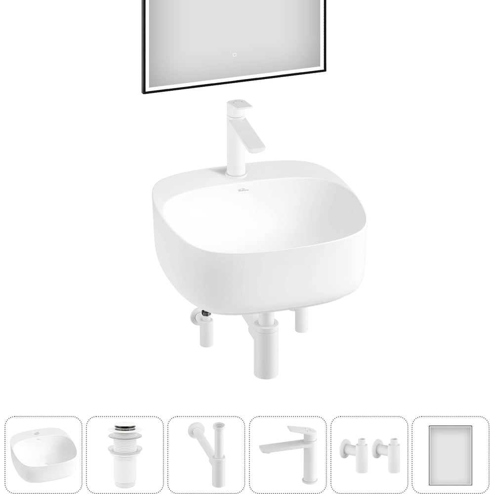 Изображение товара Набор раковина Wellsee Ideal 6 в 1 с комплектом для современной ванной 42x42 см