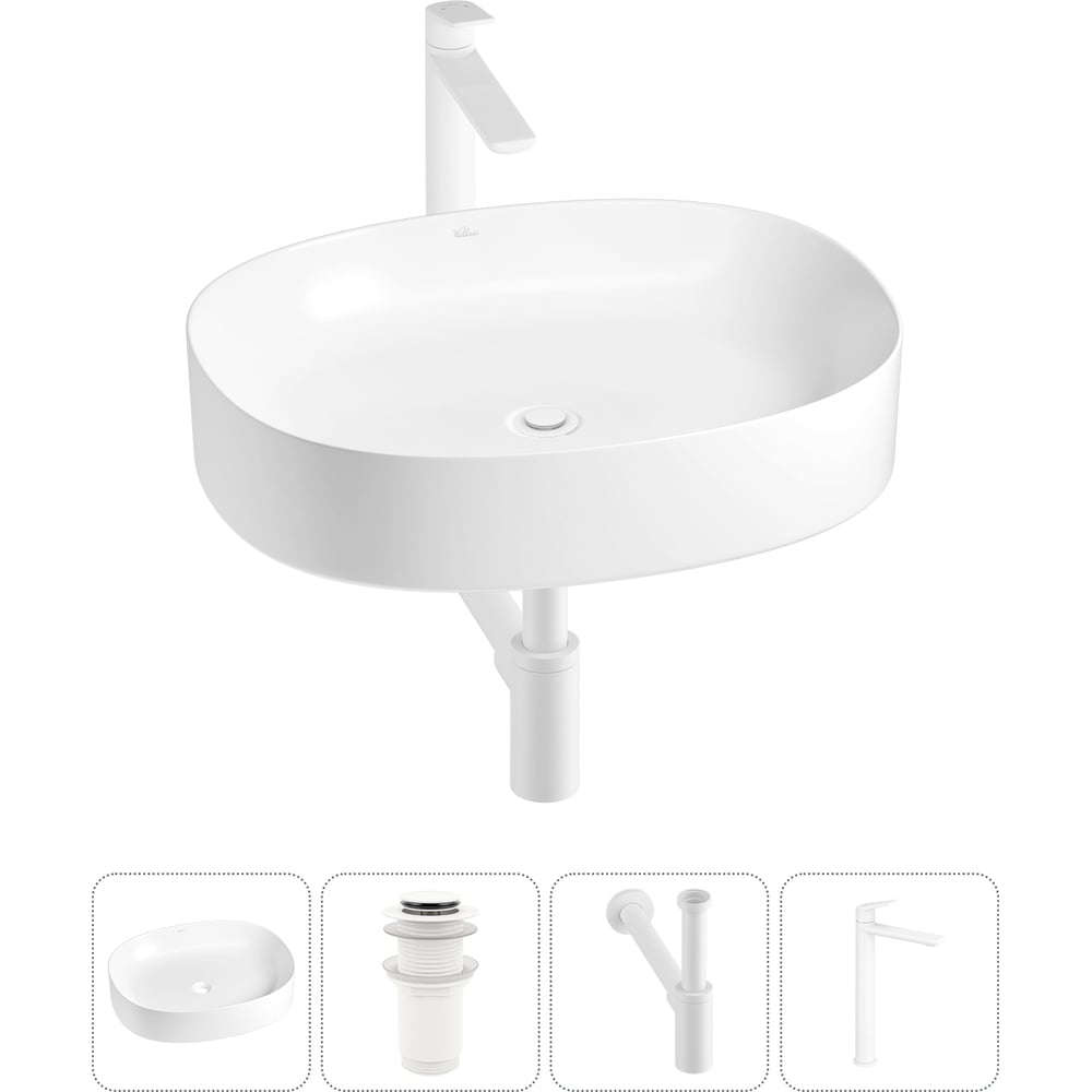 Изображение товара Набор раковина Wellsee 4 в 1 Belle Spa 2.0 накладная белая 55x45 см