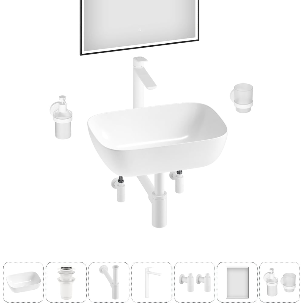 Изображение товара Комплект 7 в 1 Wellsee Lavinia Boho накладная раковина 46x33 см фарфор