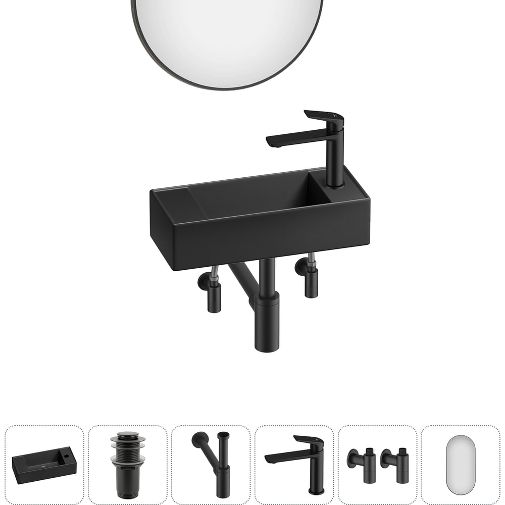 Изображение товара Комплект 6 в 1 Wellsee Lavinia Boho накладная раковина 43x18 см черная