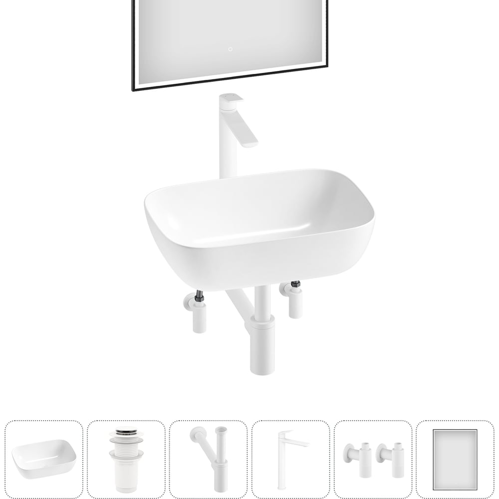 Изображение товара Набор накладной раковины 6 в 1 Wellsee Lavinia Boho белый фарфор современный стиль