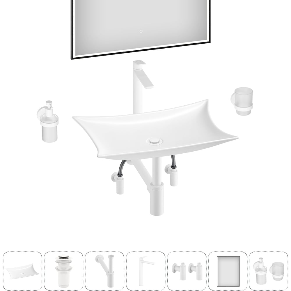 Изображение товара Комплект 7 в 1 Wellsee Lavinia Boho Bathroom Sink накладная раковина 59x39 см 3331111 20219368R