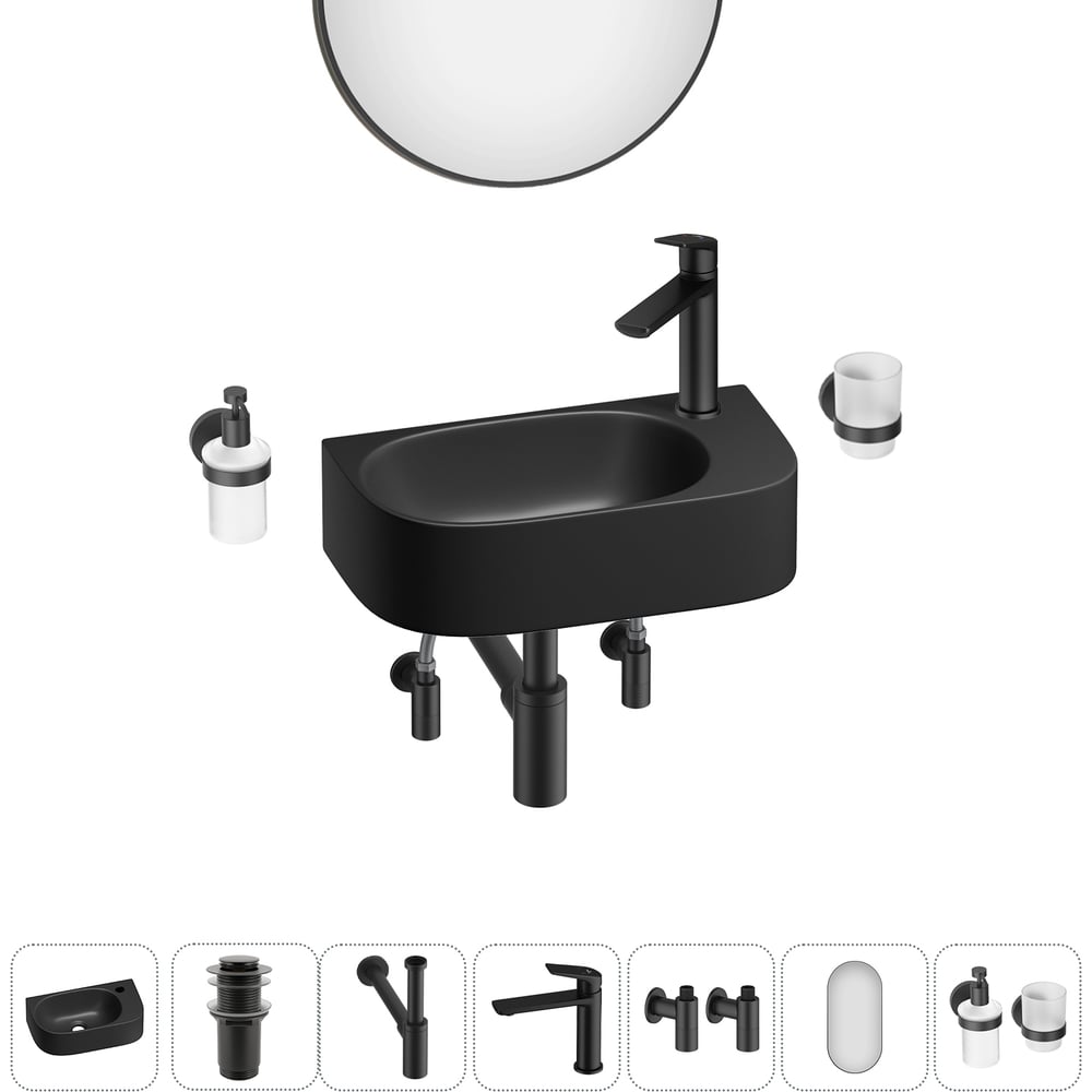 Изображение товара Комплект накладной умывальник 7 в 1 Wellsee Lavinia Boho черный фаянс