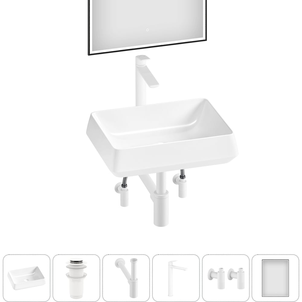 Изображение товара Комплект 6 в 1 Wellsee Lavinia Boho накладная раковина для ванной 50x38 см белый фарфор