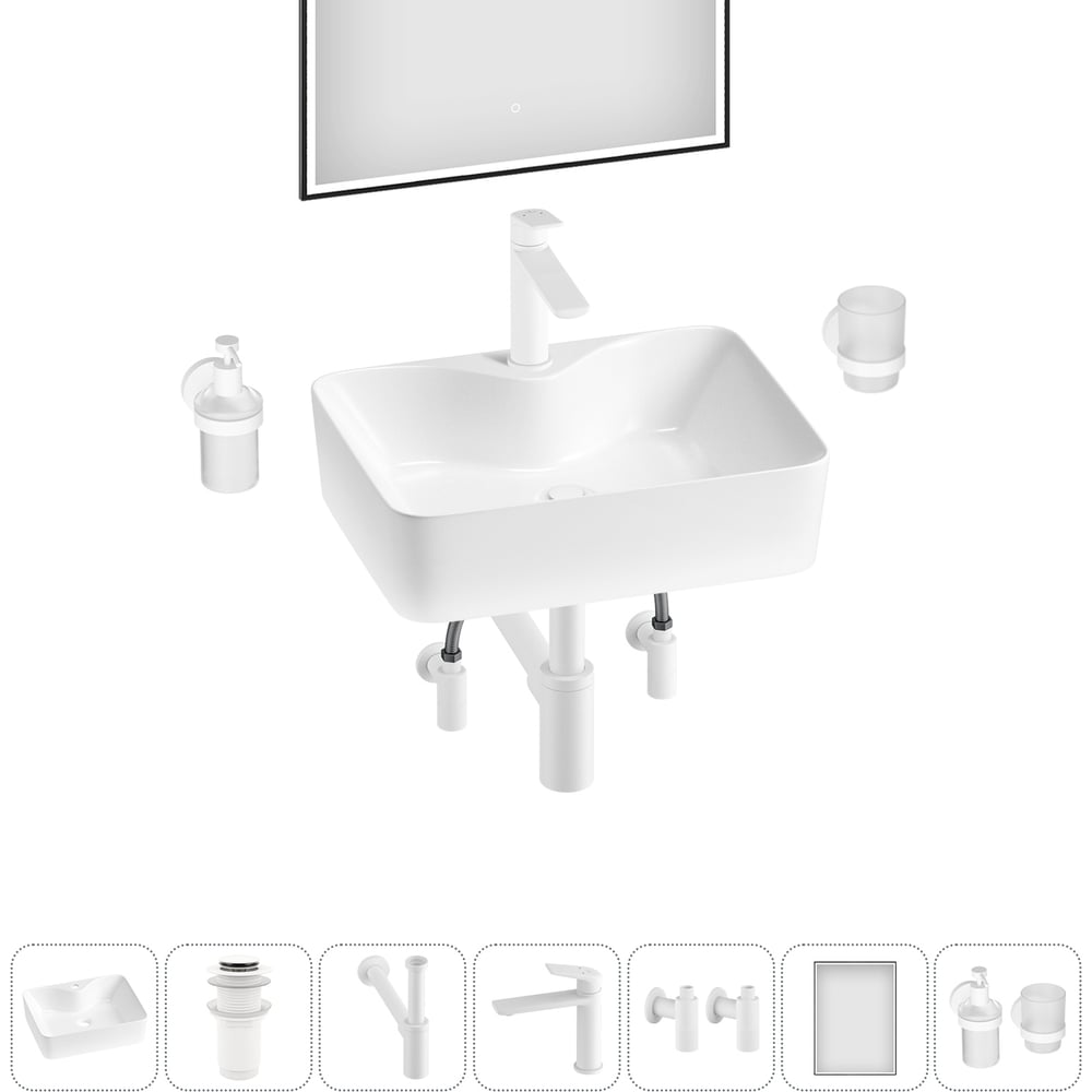 Изображение товара Комплект 7 в 1 Wellsee Lavinia Boho накладная раковина для ванной 48x37 см