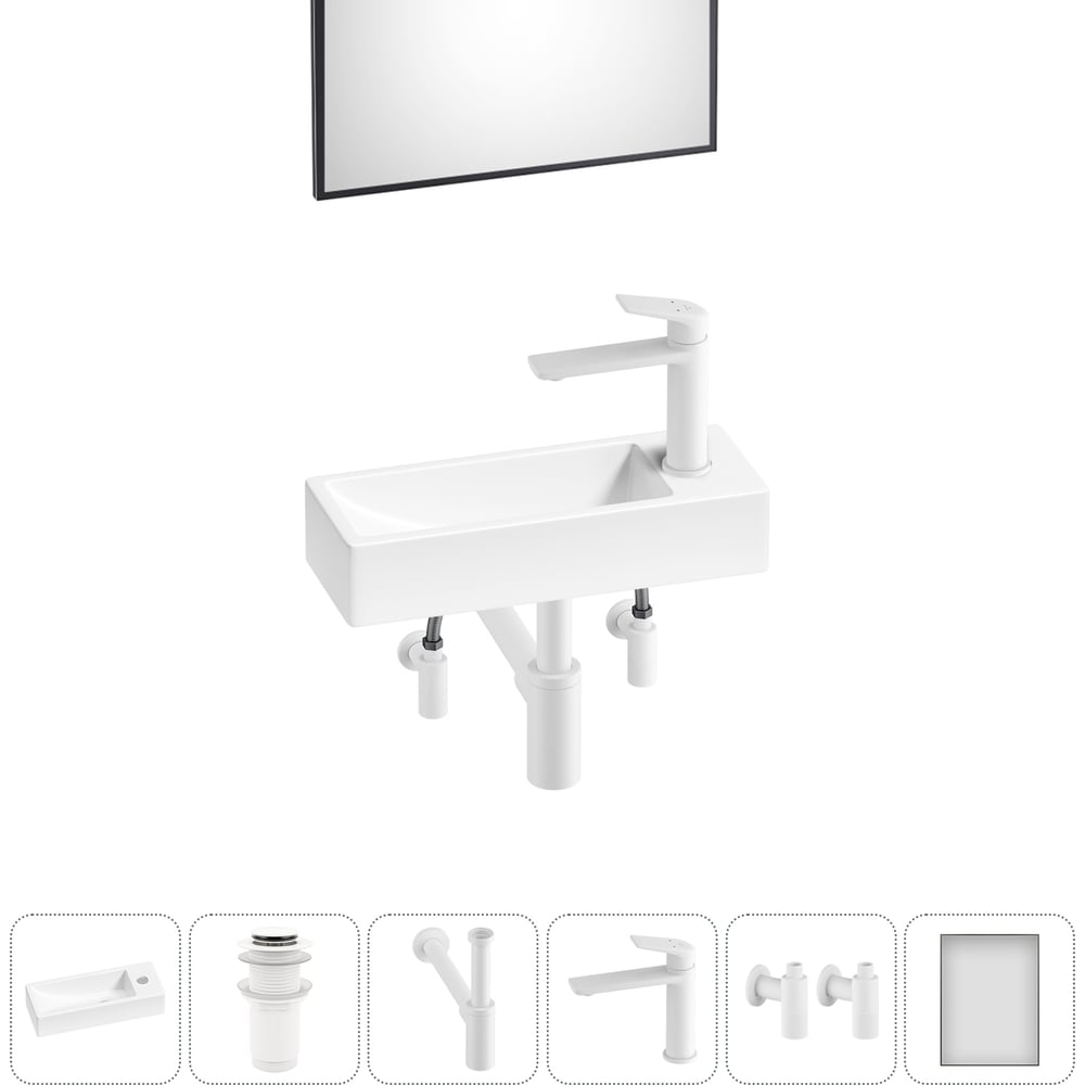 Изображение товара Комплект 6 в 1 Wellsee Lavinia Boho накладная раковина для ванной 38x14 см белая