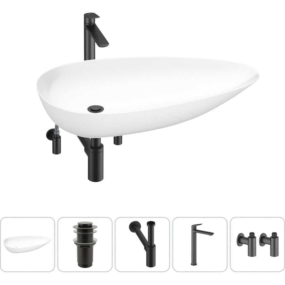 Изображение товара Набор Wellsee 5 в 1 Faze Moment раковина накладная 75x43 см с комплектом