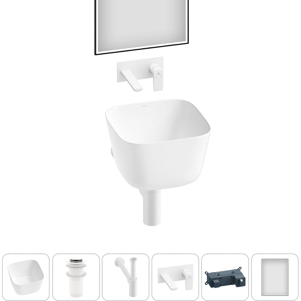 Изображение товара Набор для ванной комнаты Wellsee 5 в 1 Fontenay Paris раковина зеркало сифоны