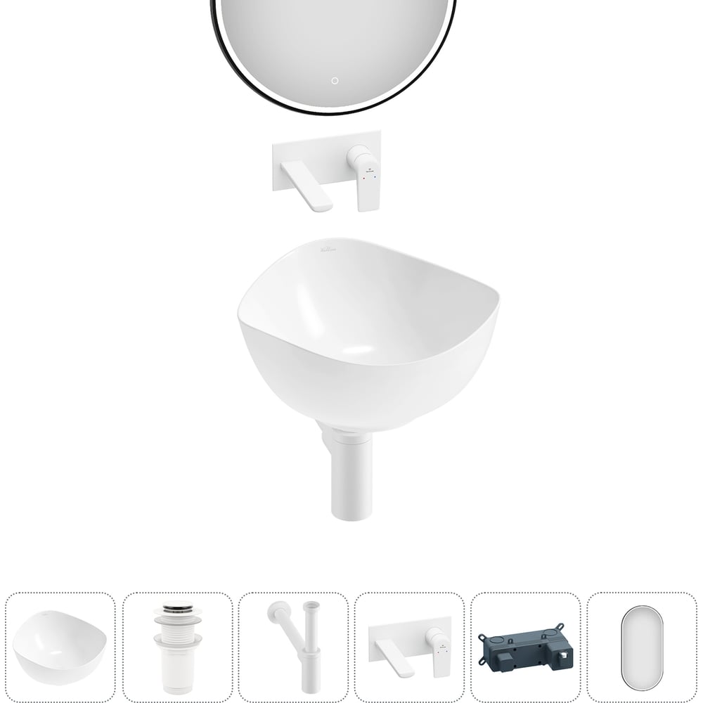 Изображение товара Набор Wellsee 5 в 1 Nexus Flex накладная раковина 38x36 см белая фарфоровая современная