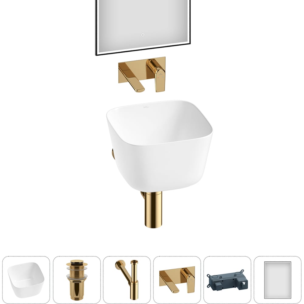 Изображение товара Набор Wellsee 5 в 1 Fontenay Paris раковина зеркало аксессуары белый фарфор