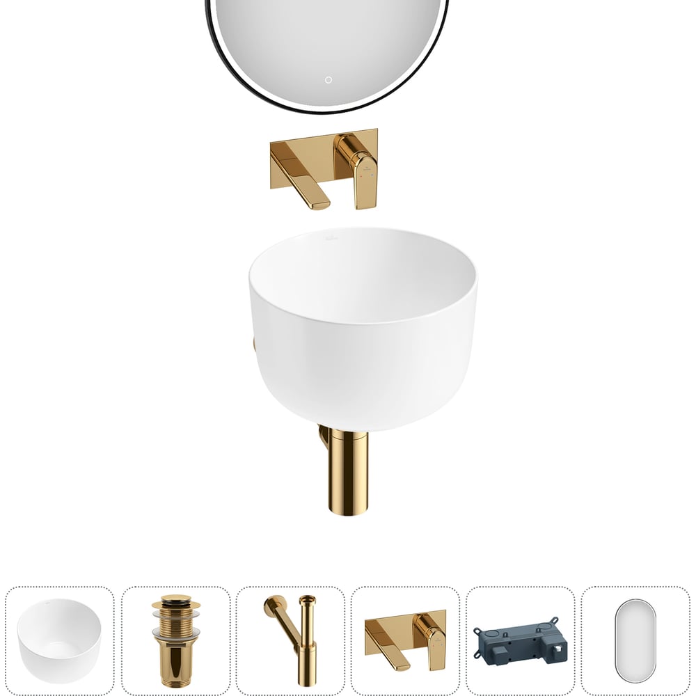 Изображение товара Набор для ванной комнаты Wellsee 5 в 1 Fontenay Paris накладная раковина зеркало клапан