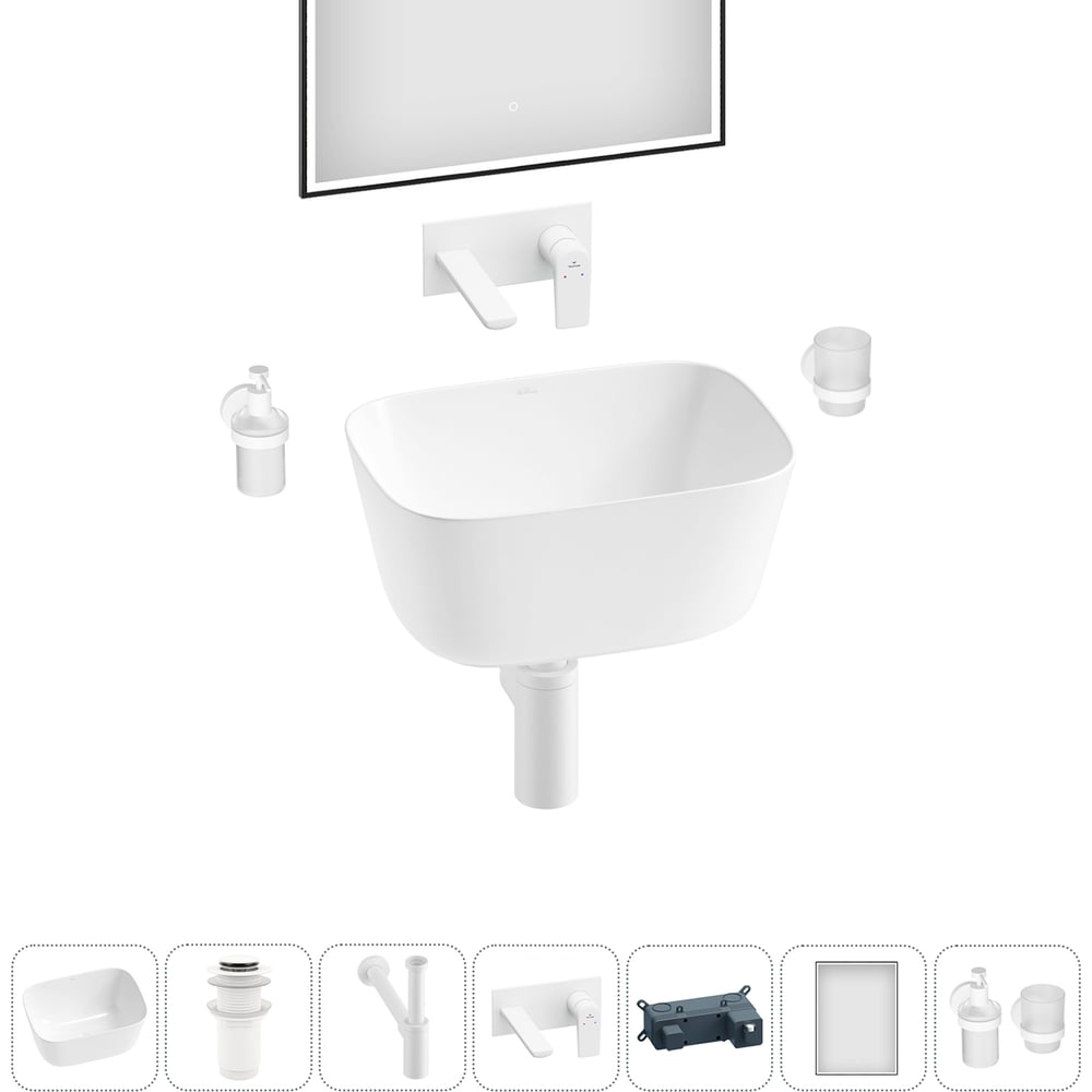 Изображение товара Набор для ванной комнаты Wellsee 6 в 1 Fontenay Paris накладная раковина с зеркалом