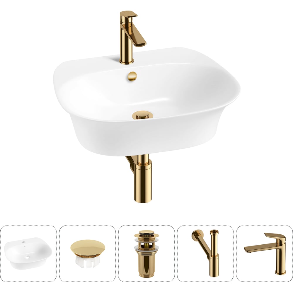 Изображение товара Набор Wellsee 5 в 1 Excellence Pro раковина и смеситель для ванной белый