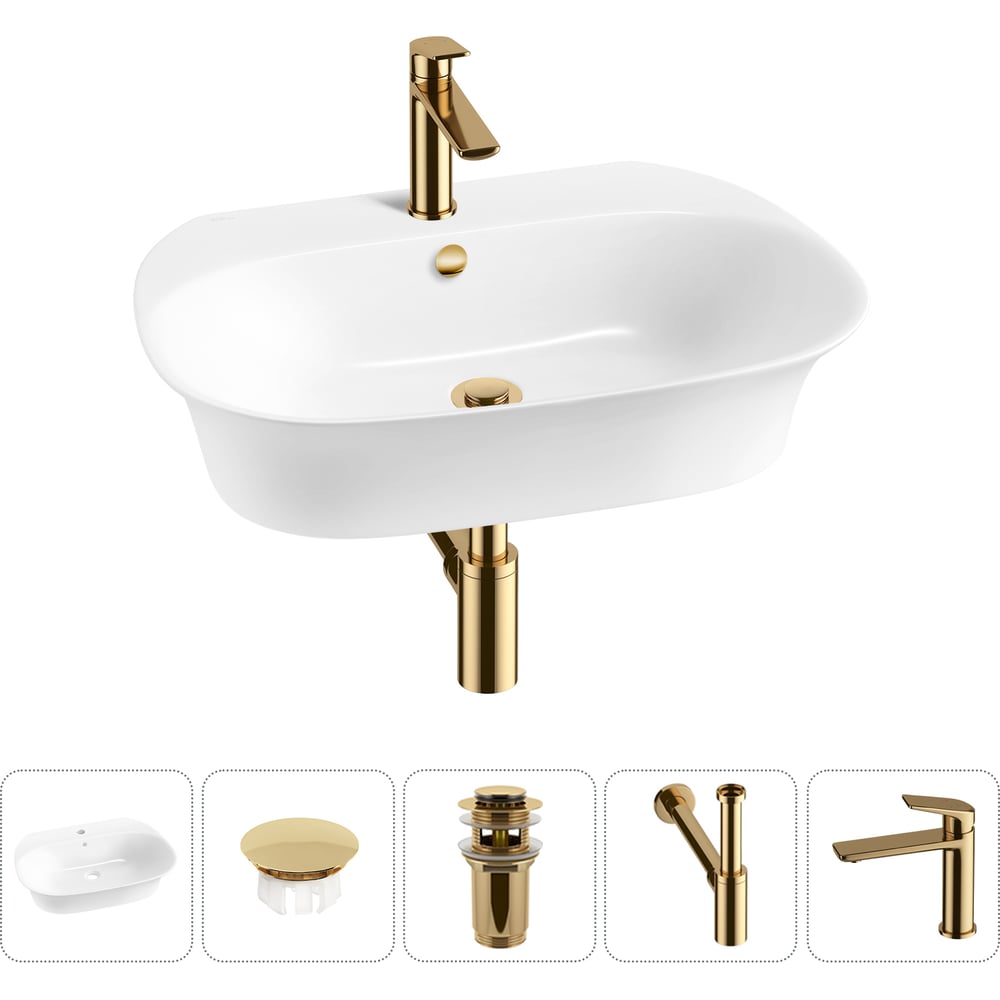 Изображение товара Набор Wellsee 5 в 1 Excellence Pro накладная раковина с смесителем 65x46 см белая