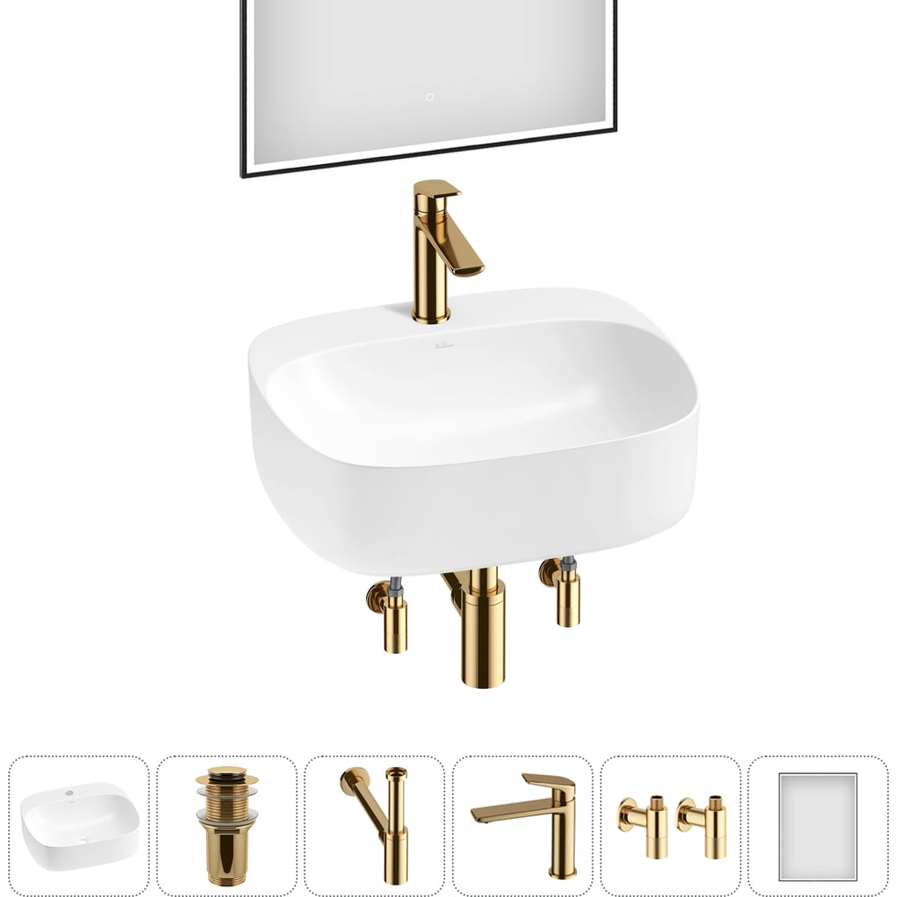 Изображение товара Набор Wellsee 6 в 1 Ideal накладная раковина 50x42 см с смесителем и сифоном