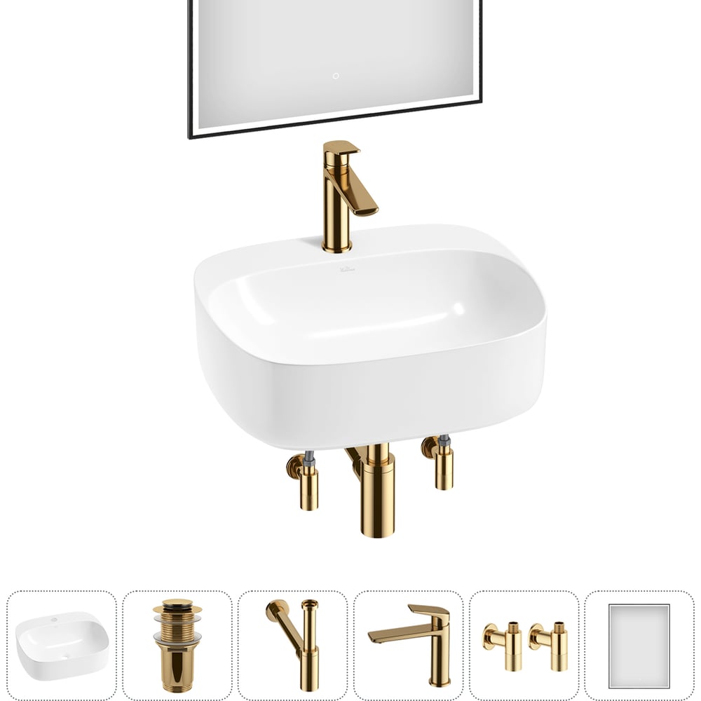 Изображение товара Набор Wellsee 6 в 1 Ideal накладная раковина 50x42 см с смесителем сифоном