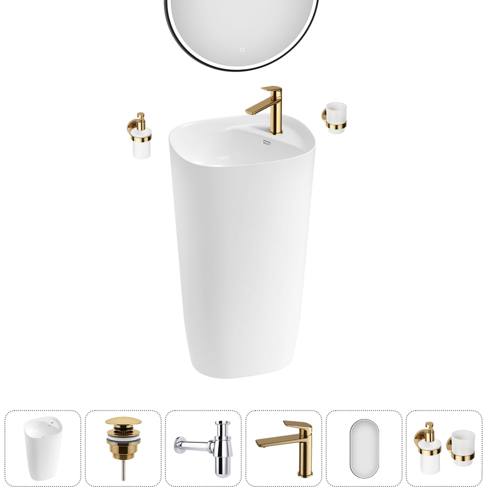 Изображение товара Комплект Wellsee 6 в 1 Lavinia Boho напольная раковина для ванной белый фарфор смеситель