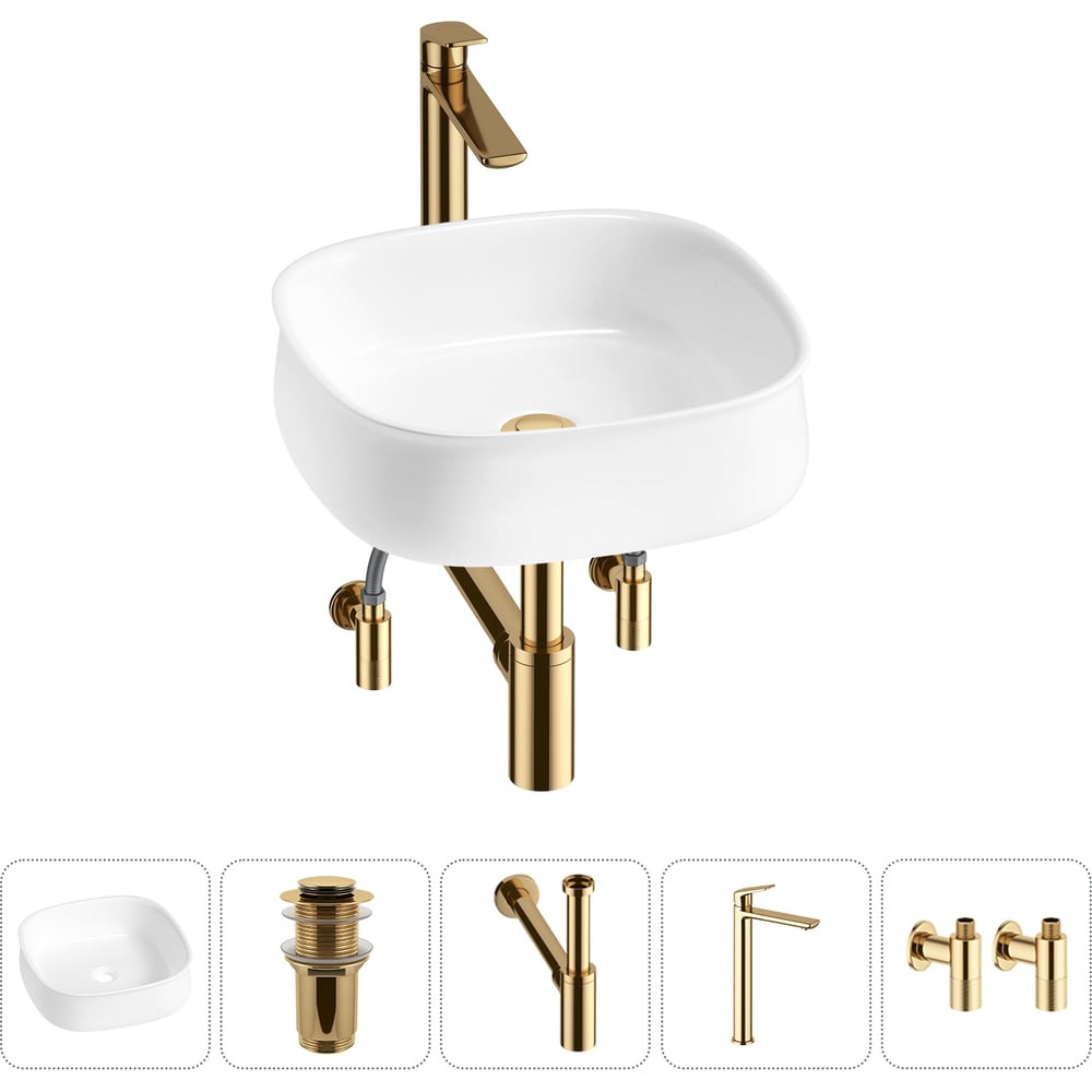 Изображение товара Комплект 5 в 1 Lavinia Boho Bathroom Sink - накладная раковина 42x42 см с сифоном смесителем и аксе