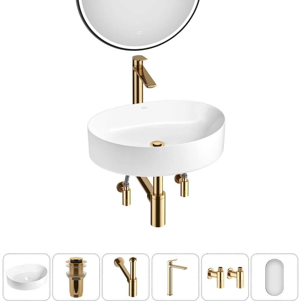 Изображение товара Раковина Wellsee Belle Spa 2.0 50x38 см накладная белый фарфор с золото аксессуары