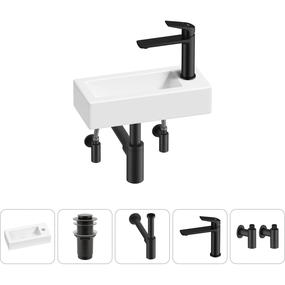 Изображение товара Комплект раковина Lavinia Boho 37x18 см накладная фарфор современный дизайн белый