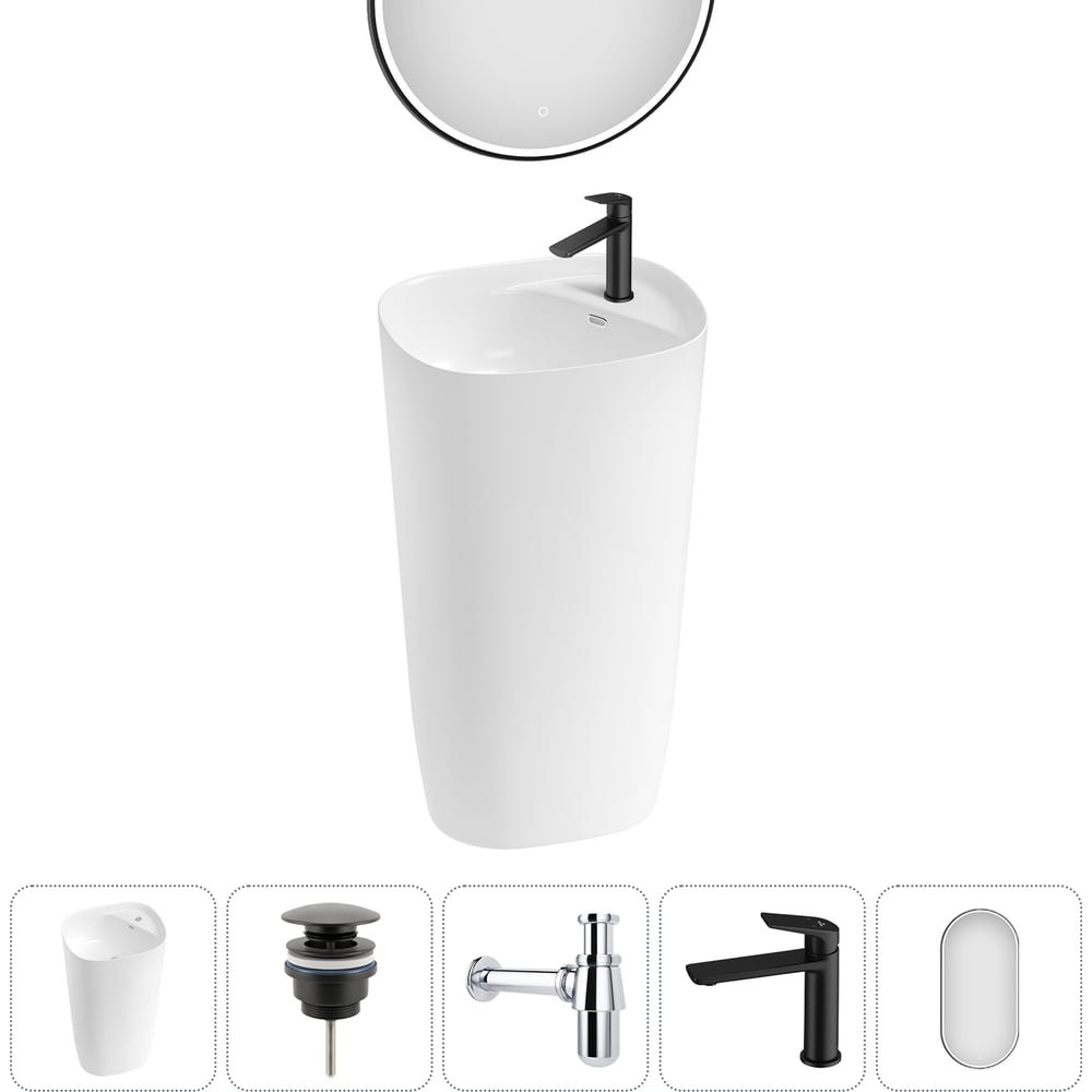 Изображение товара Комплект напольной раковины Wellsee Lavinia Boho 50x45 см с зеркалом и смесителем