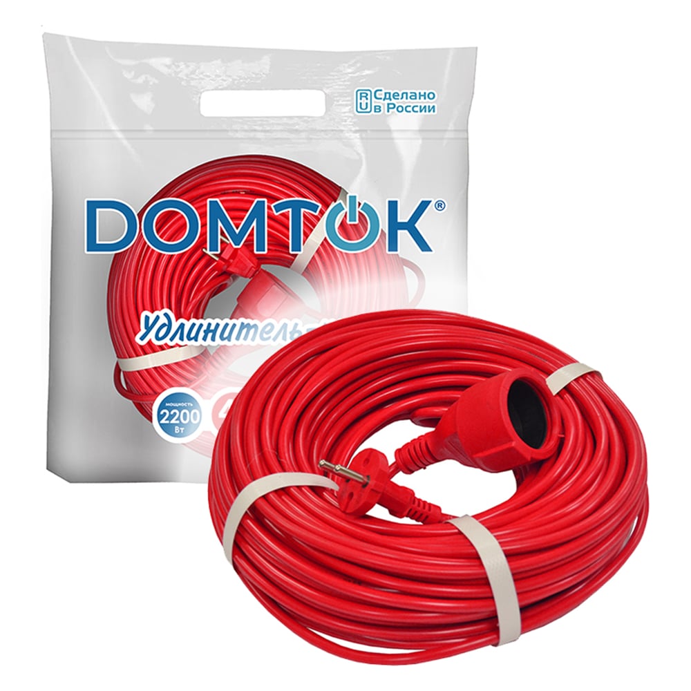 Изображение товара Удлинитель-шнур DOMTOK ПВС 2*1, 2,2кВт, без заземления, 40м 2491 Изображение товара Удлинитель-шнур DOMTOK ПВС 2*1, 2,2кВт, без заземления, 40м 2491