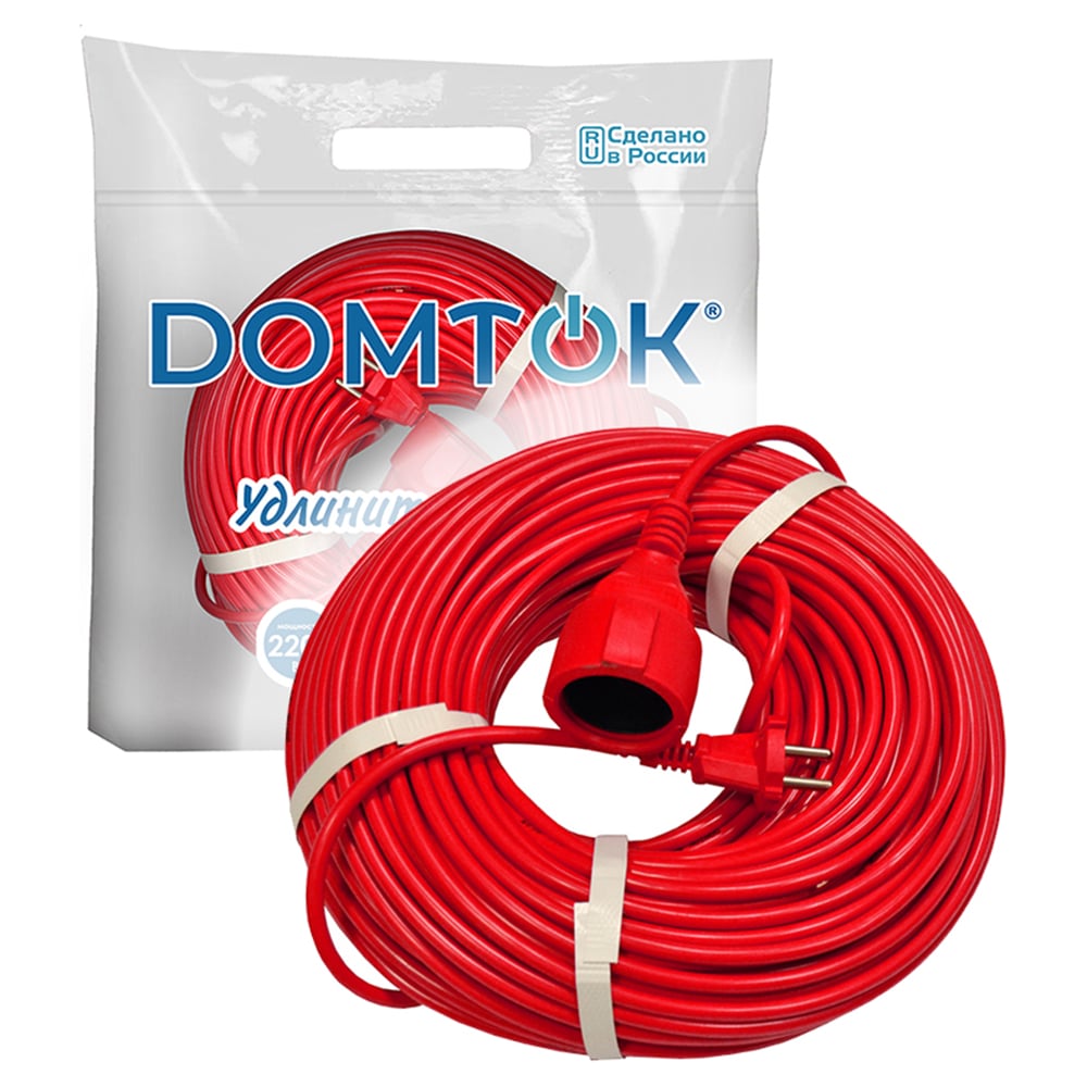 Изображение товара Удлинитель-шнур DOMTOK ПВС 2*1, 2,2кВт, без заземления, 50м 2505
