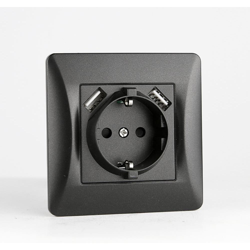 Изображение товара Розетка электрическая SPL 2К+З/2xUSB A, 125-250V (антрацит) 205024