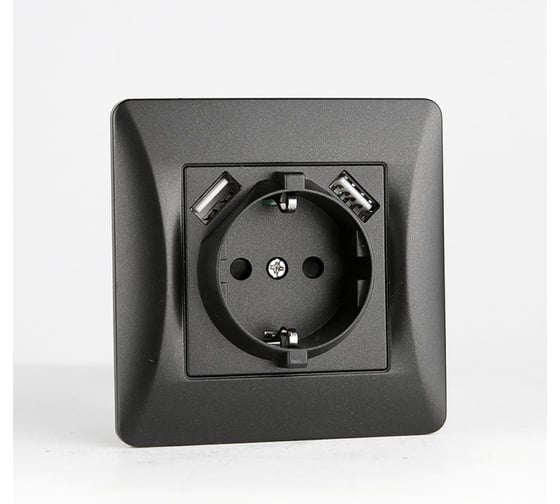 Изображение товара Розетка электрическая SPL 2К+З/2xUSB A, 125-250V (антрацит) 205024