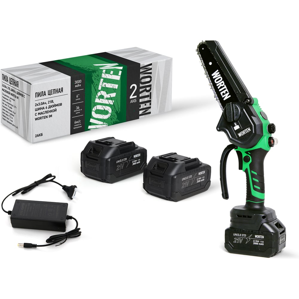 Изображение товара Цепная пила WORTEN 21В 6 дюймов аккумуляторная с масляной подачей