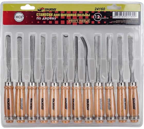 Изображение товара Набор резцов по дереву SKRAB 12 предметов, с деревянной ручкой HCS 24160