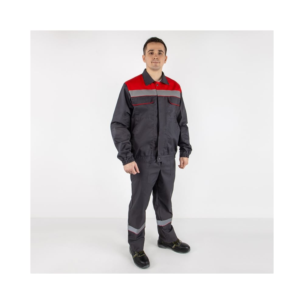 Изображение товара Костюм MILL ПРОФИ серый/красный, размер 56-58, куртка и полукомбинезон