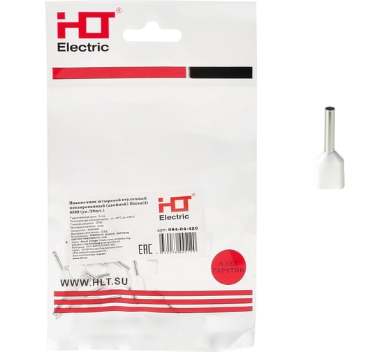 Изображение товара Наконечник HLT Ншви(2) штыревой втулочный изолированный двойной, 0508 белый 20шт. (50уп./уп.) 084-04-420