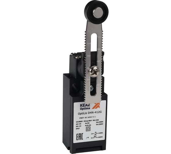 Изображение товара Выключатель концевой КЭАЗ OptiLiS D4N-412M рычаг регулируемый с роликом металлическим EN 50047 XCKN2146P20 365308