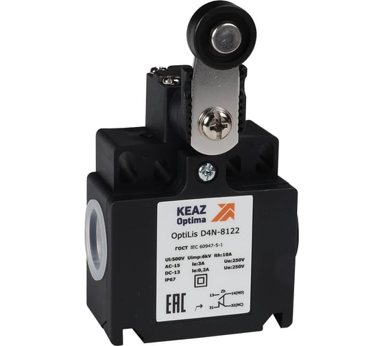 Изображение товара Выключатель концевой КЭАЗ OptiLiS D4N-8125 рычаг металлический с роликом металлическим EN 50047 XCKT2119P16 365321