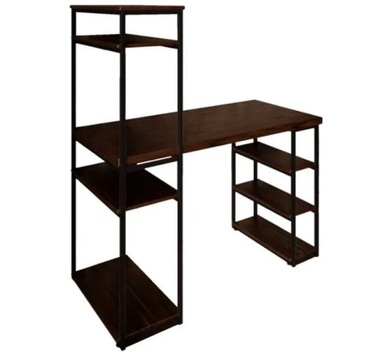 Изображение товара Стол стеллаж письменный, компьютерный Solarius Loft с полками и открытой тумбой, 120x60 см, цвет венге с черным каркасом stol-stellaz-ven-12060-black