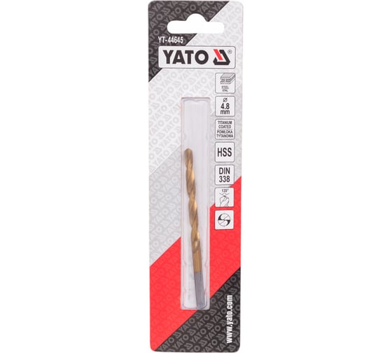 Изображение товара Сверло по металлу HSS-TiN 4.8 мм YATO YT-44645