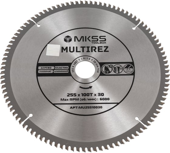 Изображение товара Диск пильный универсальный MKSS Toolbox MU2551 255x100Тх1.8/2.6x30мм Multirez MU25510030