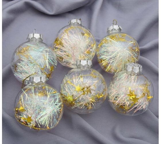 Изображение товара Набор шаров Зимнее волшебство, пластик, d-8 см, 6 шт., Льдинка - мишура 4316710