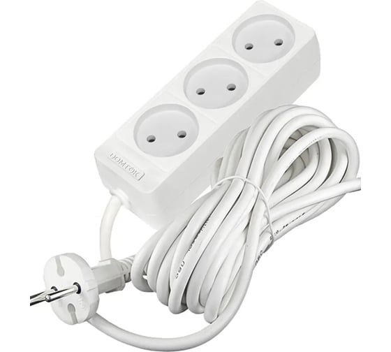 Изображение товара Удлинитель бытовой DOMTOK 3 гнезда, ПВС 2*1, 2,2кВт, б/з 7м 2353