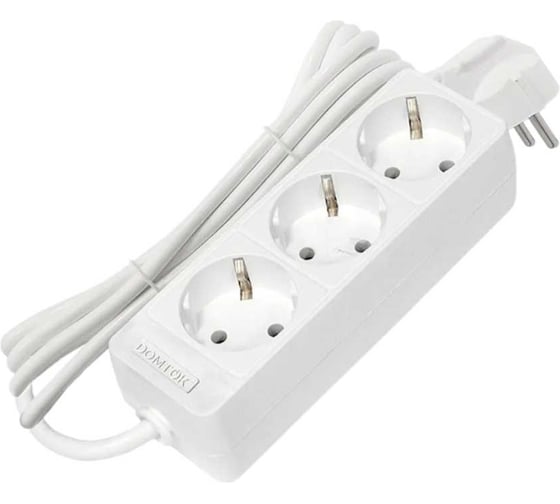 Изображение товара Удлинитель бытовой DOMTOK 3 гнезда, ПВС 3*1, 3,5кВт, с/з 10м 2390