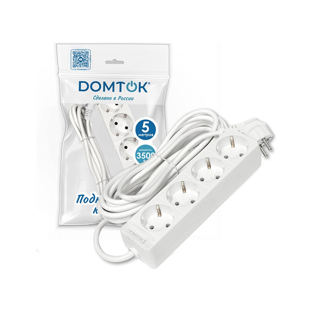 Изображение товара Удлинитель бытовой DOMTOK 4 гнезда 3,5кВт 5м IP20