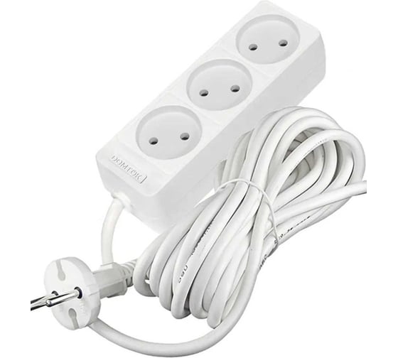 Изображение товара Удлинитель бытовой DOMTOK 4 гнезда, ПВС 2*1, 2,2кВт, б/з 10м 2355