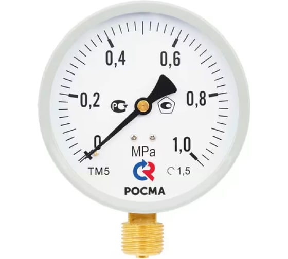 Изображение товара Манометр общетехнический Росма ТМ-510Р.00 (0-0.25МПа) G1/2 М2, 100мм, класс точности 1.5 D070-01340
