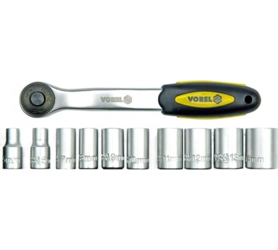 Изображение товара Трещотка с насадками VOREL 1/4", CRV, 11 предметов 58600