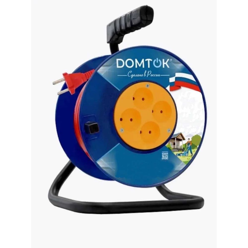 Изображение товара Удлинитель силовой на катушке DOMTOK 4 гнезда 20м 3,7кВт ПВС IP20