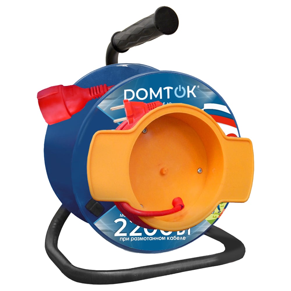Изображение товара Удлинитель силовой на катушке DOMTOK с 1 выносной розеткой, ПВС 2*1, 2,2кВт, б/з 30м 2428 Изображение товара Удлинитель силовой на катушке DOMTOK с 1 выносной розеткой, ПВС 2*1, 2,2кВт, б/з 30м 2428